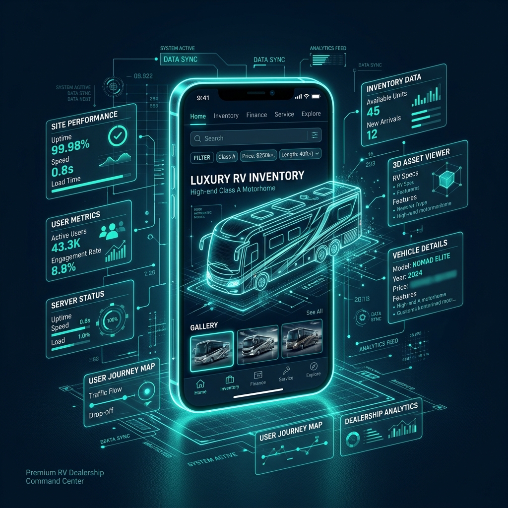 High-Performance RV Dealership Mobile UI Wireframe